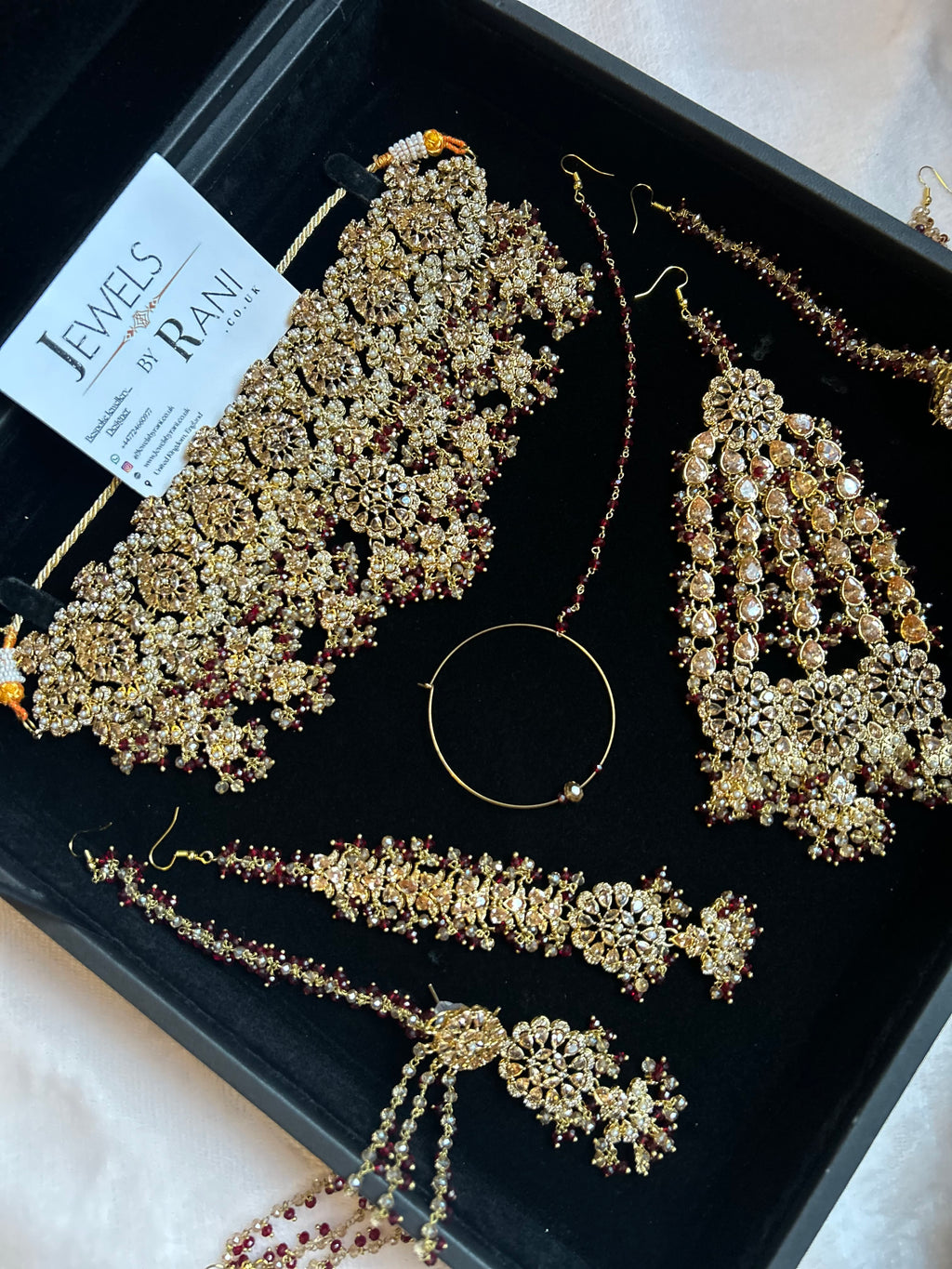 22crt Gold Plated  - Trending Maroon and Gold Choker Bridal Set Style 3862