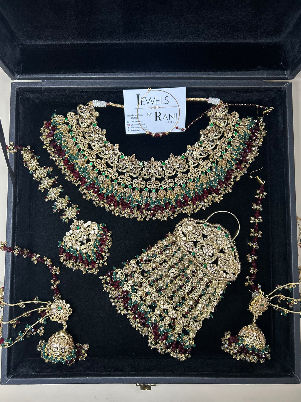 Beautiful Maroon & Green 22 crt Gold Plated Bridal Jewellery Set Style 953