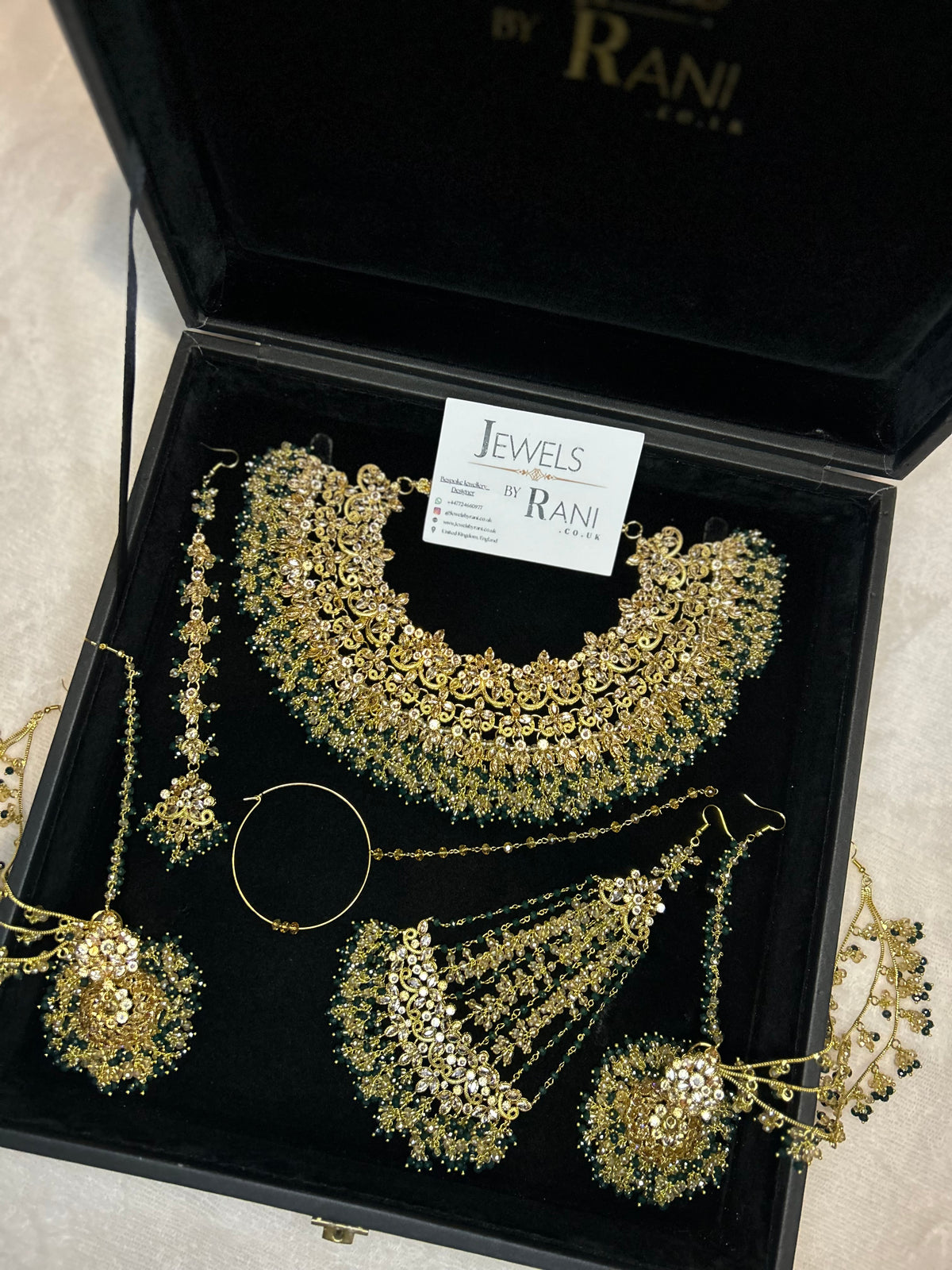 22crt Gold Plated  - Green and Gold Bridal Set Style 4381