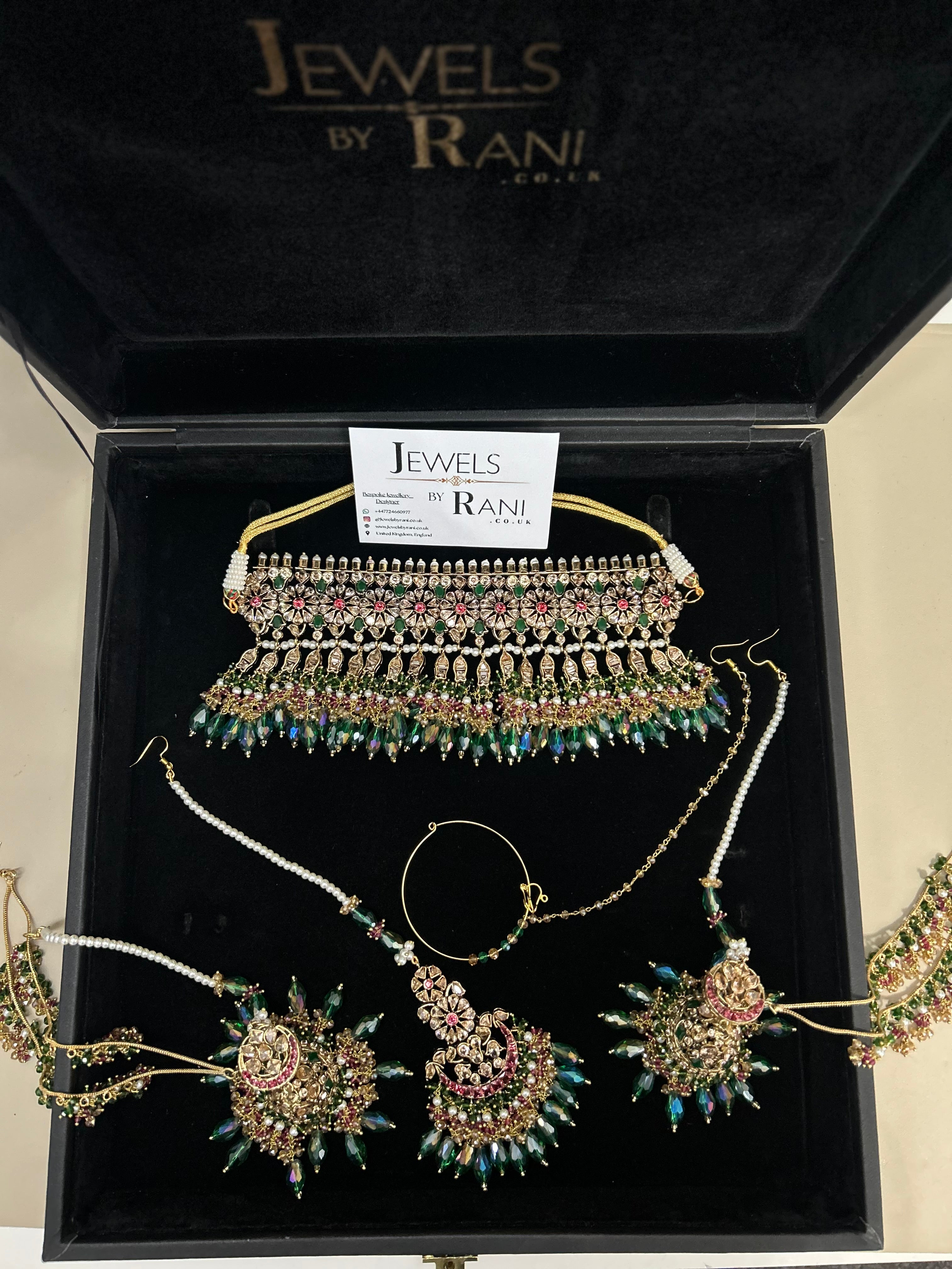 PRE ORDER: 6 Week Making time- Gorgeous Green Mehndi Choker Bridal Jewellery Set - no jhumar