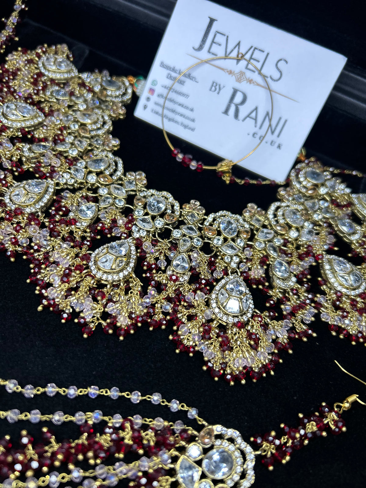 22crt Gold Plated  - Maroon and light Pink Bridal Set Style 4963