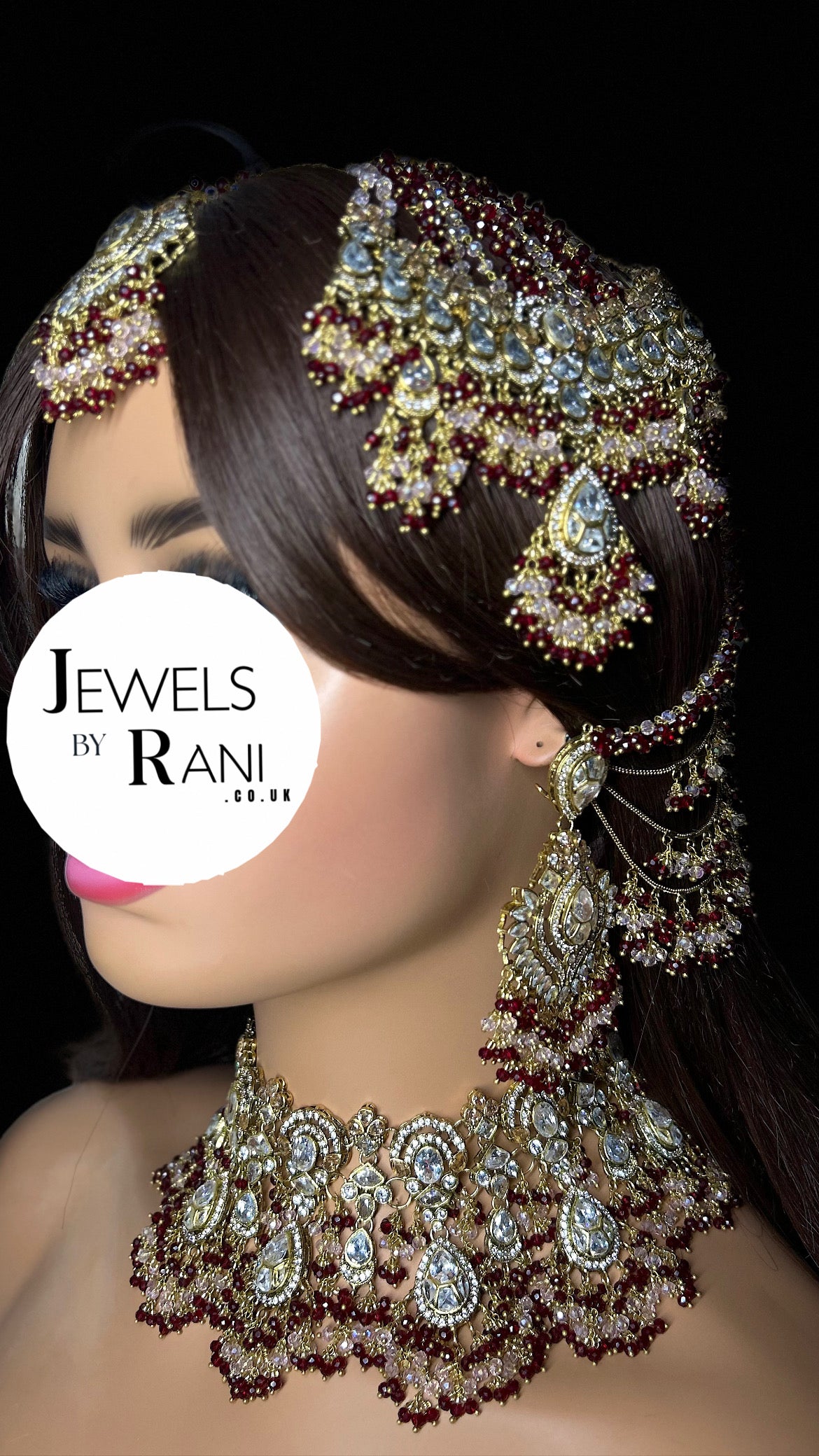 22crt Gold Plated  - Maroon and light Pink Bridal Set Style 4963