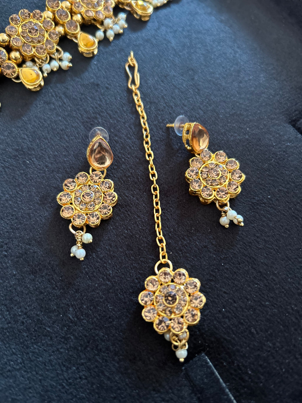 Beautiful Light Weight Gold and White Choker with Earrings and Tikka