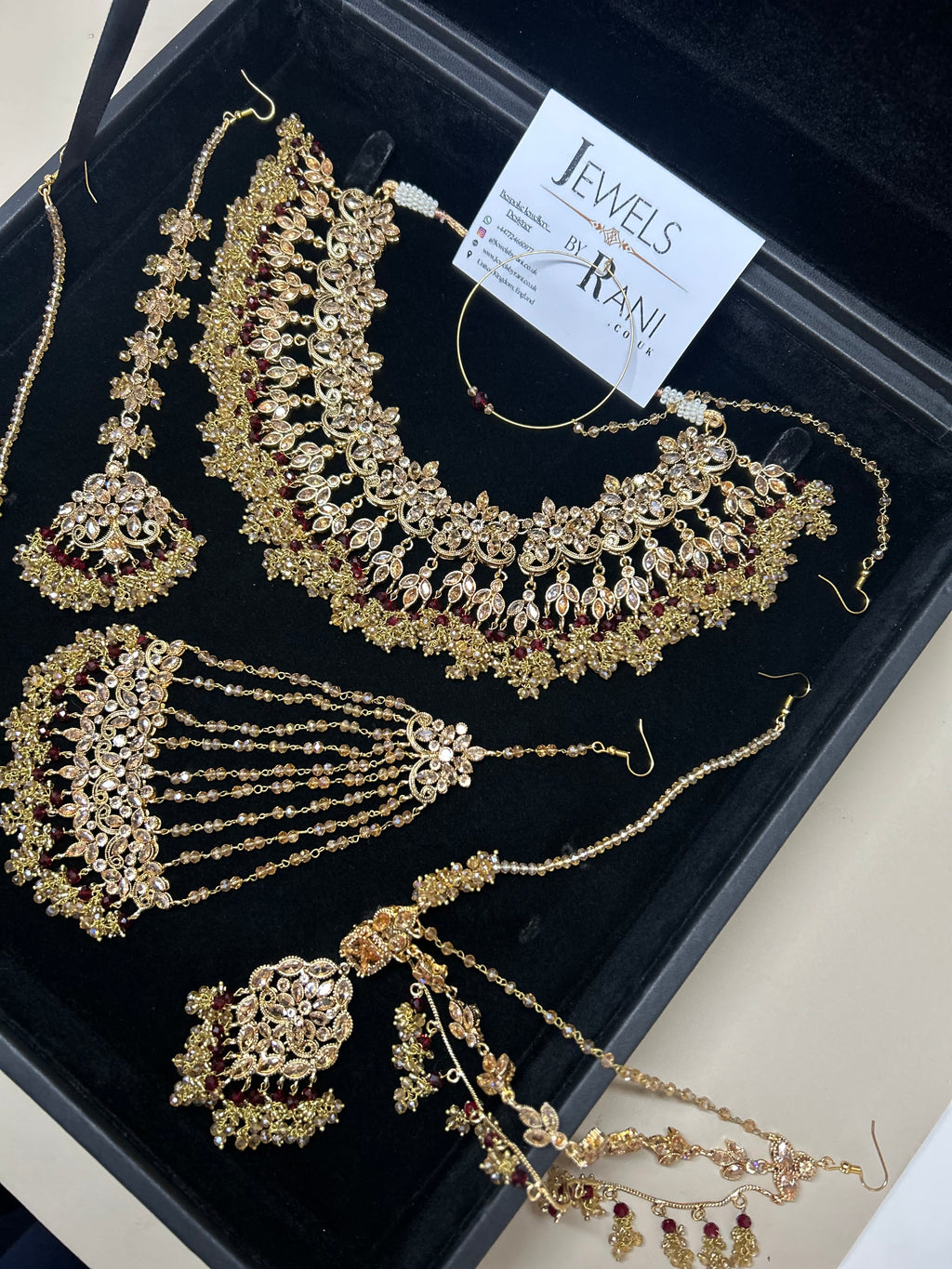 Gold and Maroon Bridal Jewellery Set Style 693