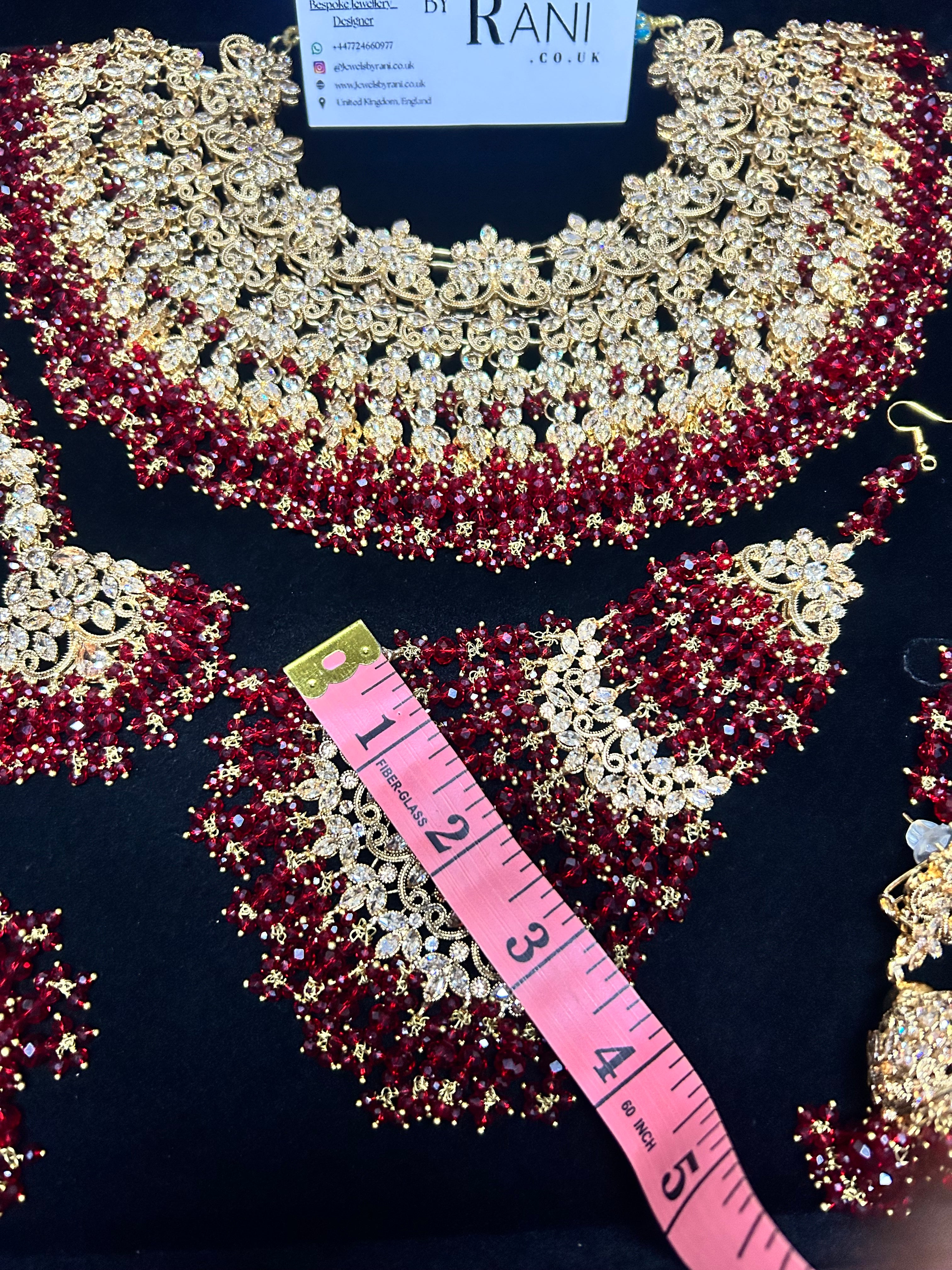 Stunning, Pakistani Trending Deep Red Full Bridal Jewellery Set/ Style 87 Large Necklace