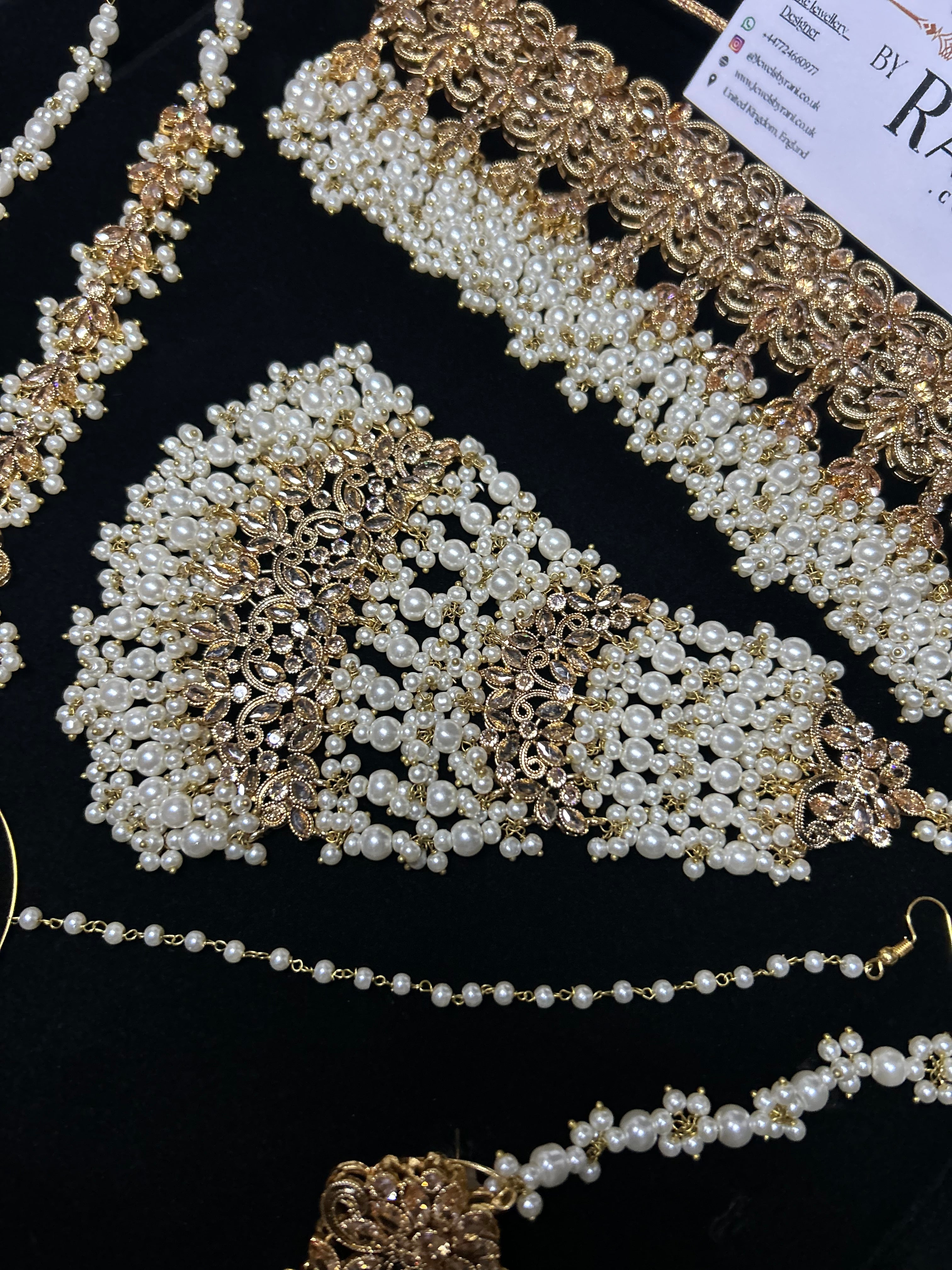 Pearly White & Gold Bridal Choker Jewellery Set Style 480