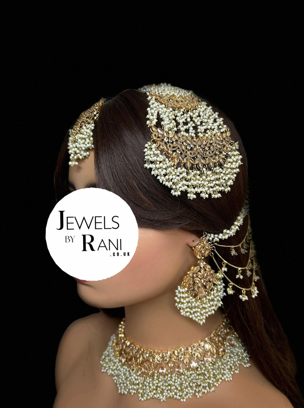 Pearly White & Gold Bridal Jewellery Set Style 429