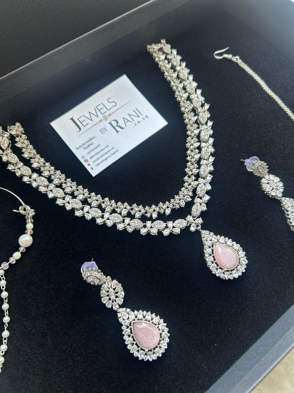 Elegant Pink and Silver Statement Set