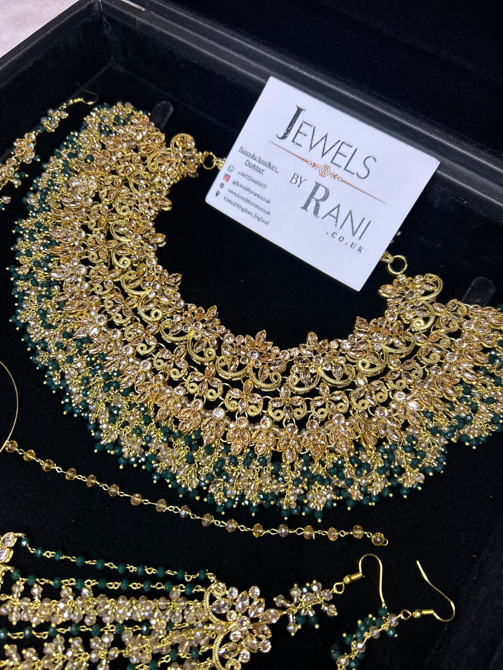 22crt Gold Plated  - Green and Gold Bridal Set Style 4381