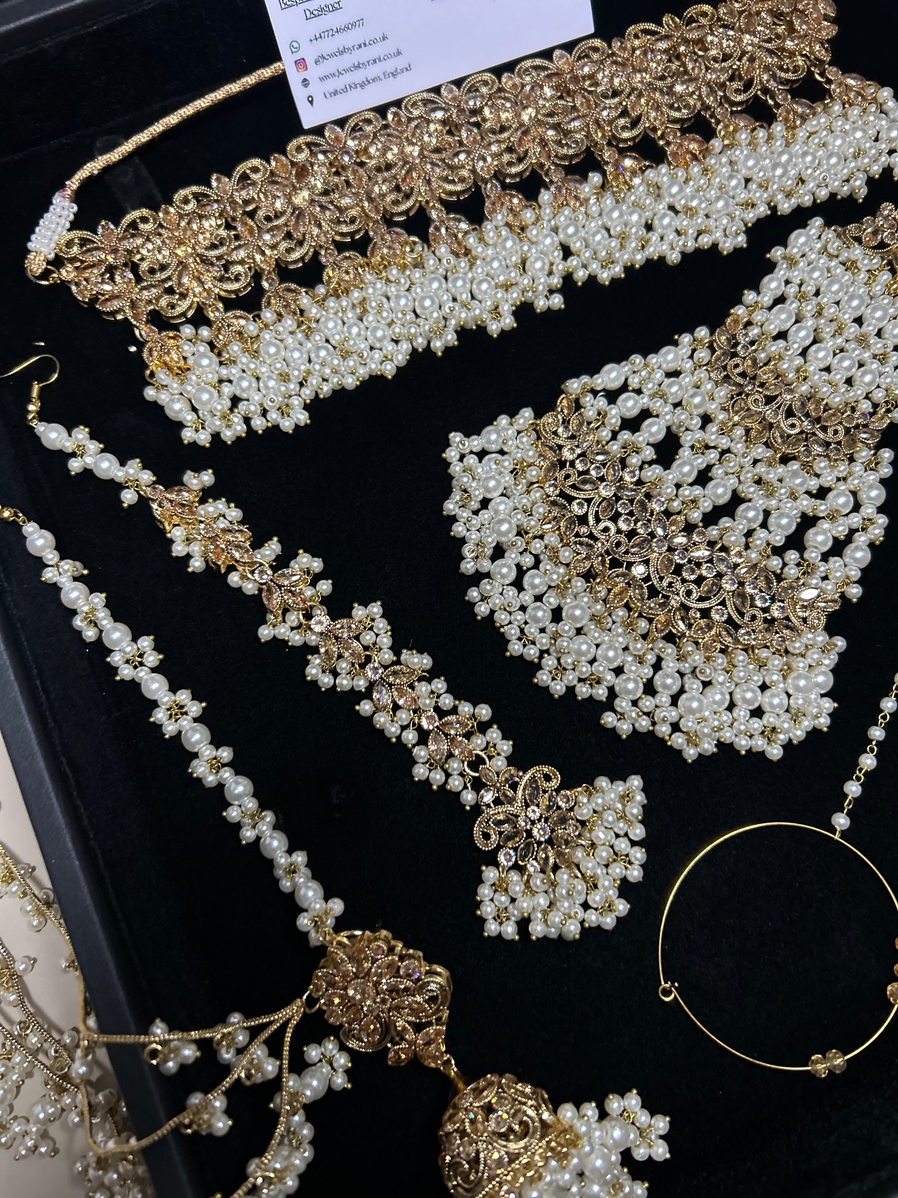 Pearly White & Gold Bridal Choker Jewellery Set Style 480