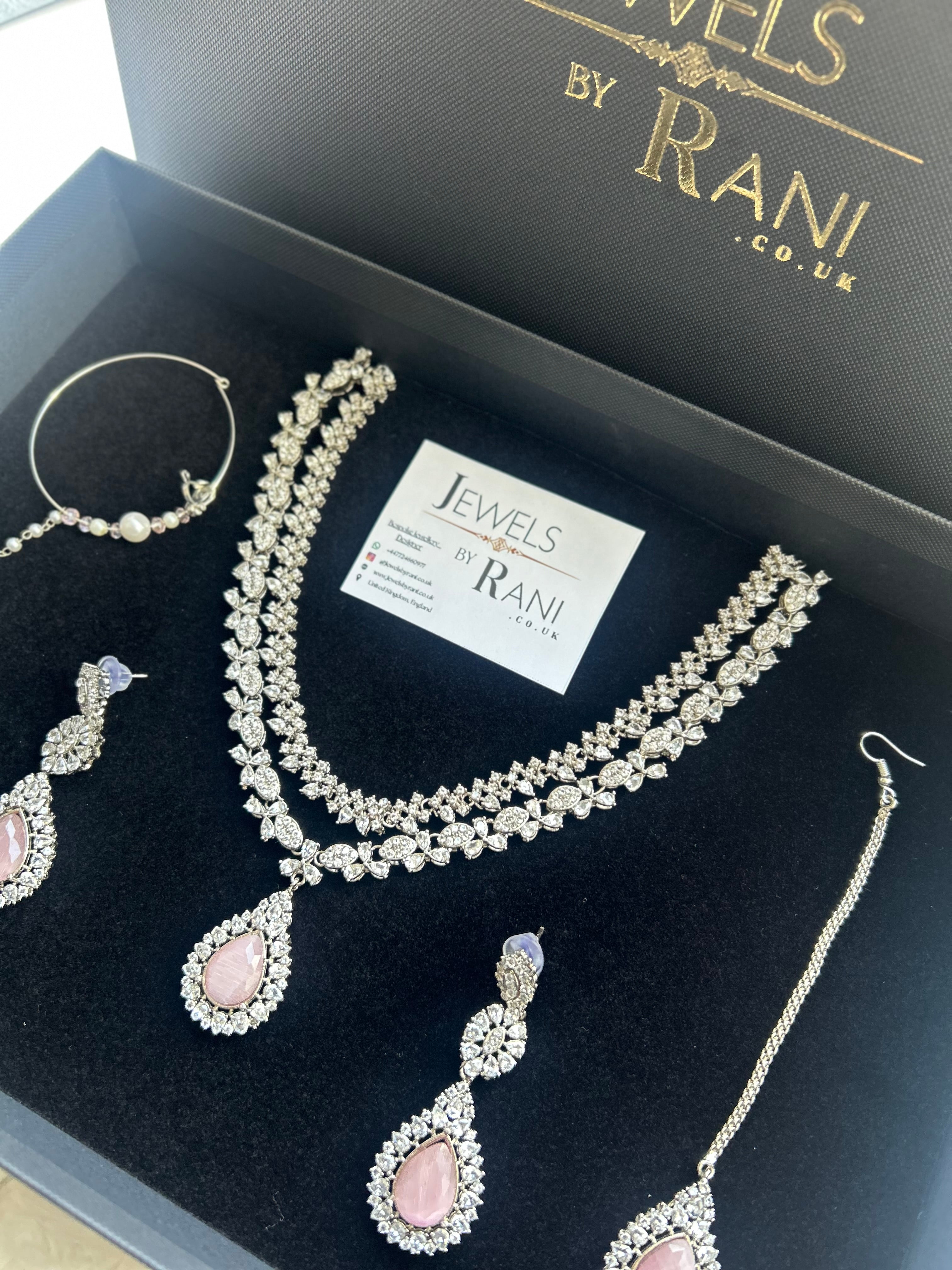 Elegant Pink and Silver Statement Set