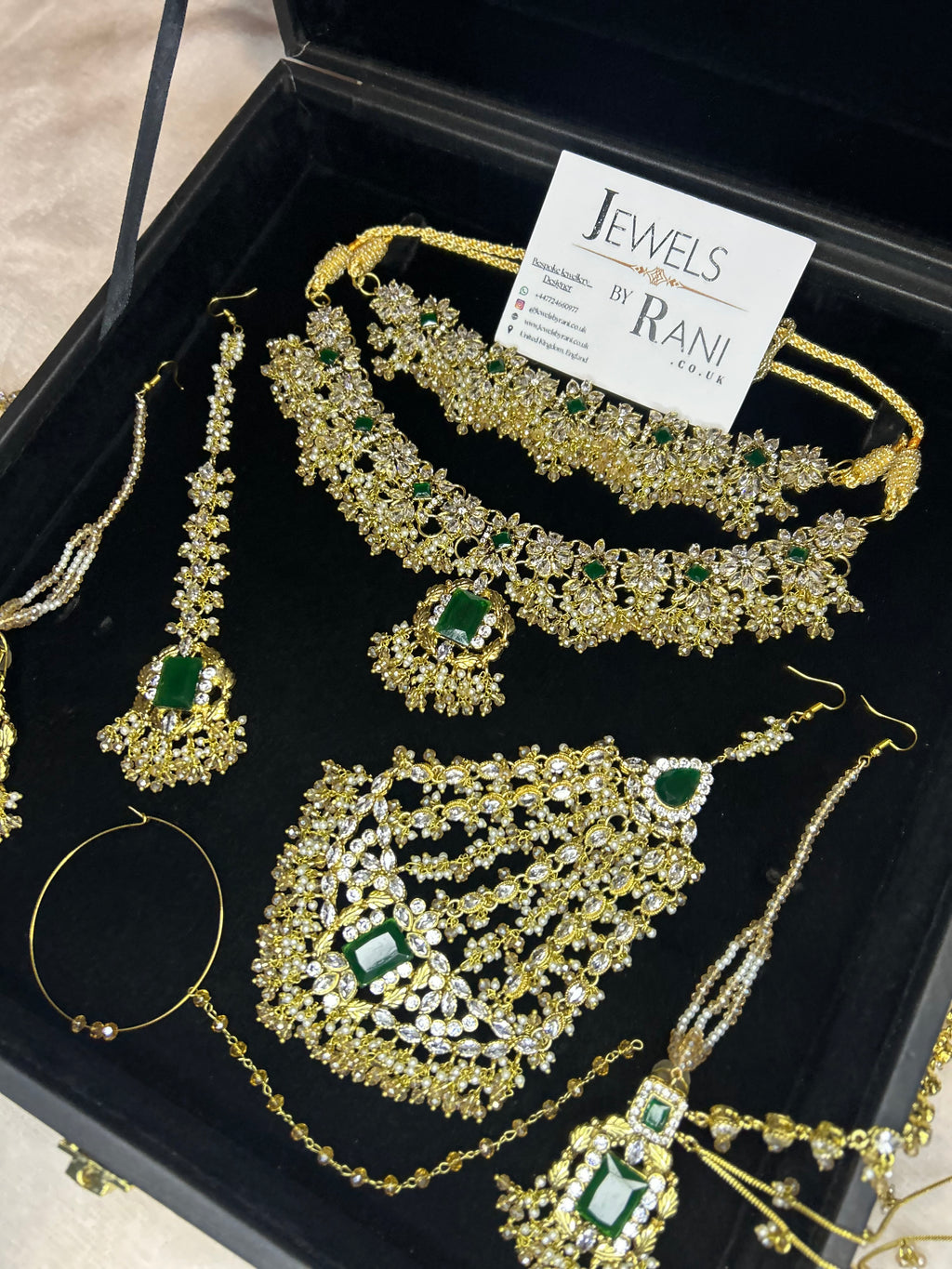 Beautiful Gold,White and Green 22crt Gold Plated Bridal Jewellery Set | Perfect for any occasion -Style 42186