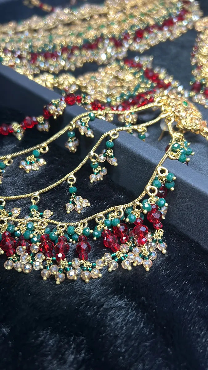 PRE ORDER 6 Weeks - Deep Red & Green Necklace Set - Gold Plated - Jewelsbyrani