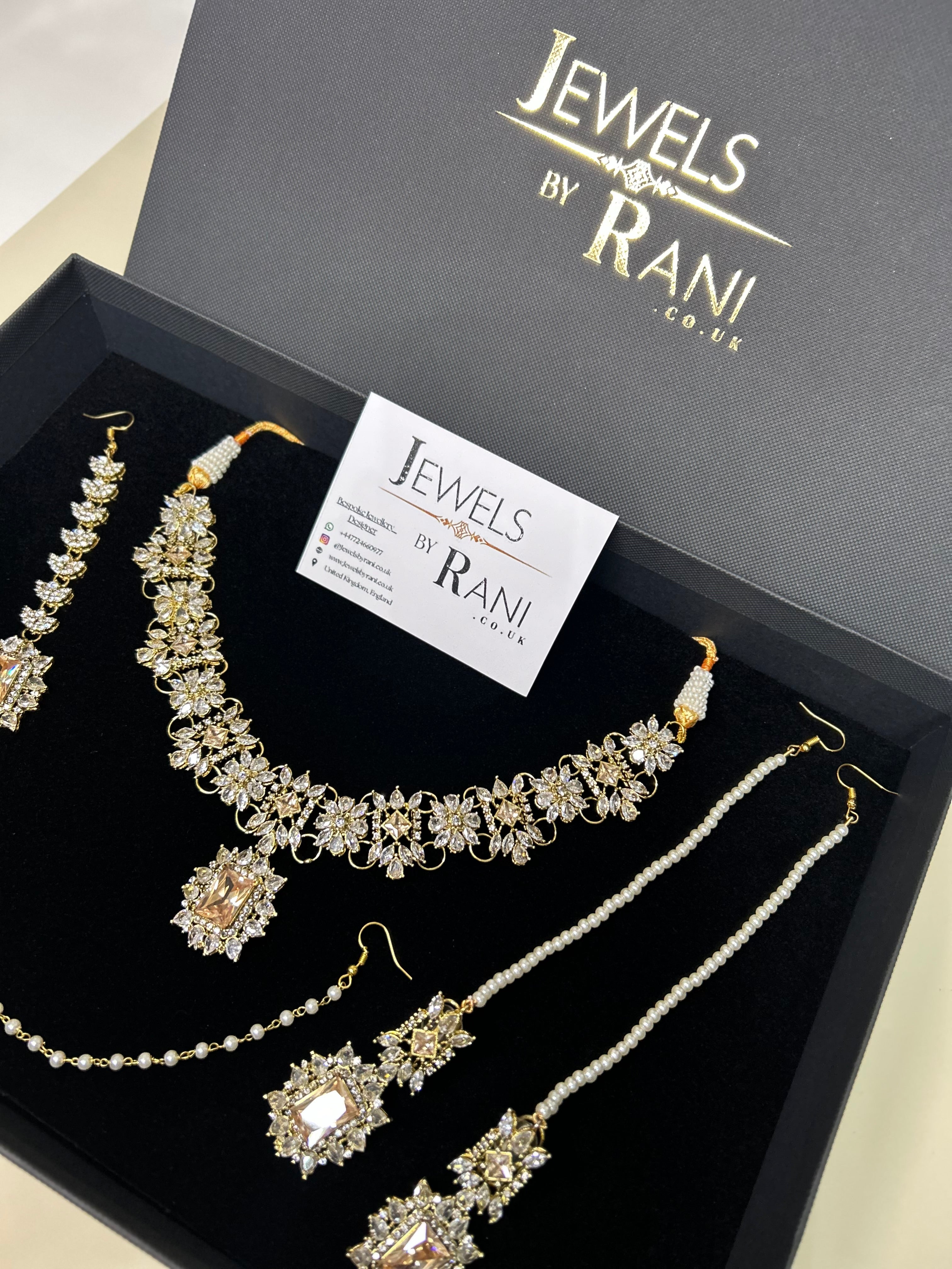 Pre Order 6 Weeks - Beautiful Champagne / Gold Stoned Bridal Jewellery Set Gold Plated
