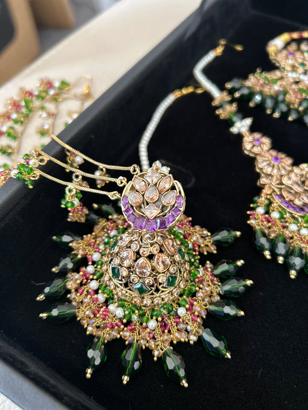 Pre Order 6 Weeks - 22crt Gold Plated- Purple and Green Mehndi Choker Set