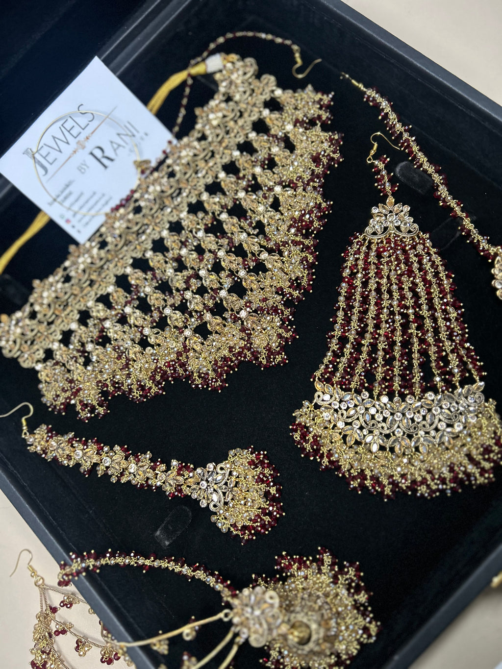 Style 2 - Maroon and Gold Dangle Bridal Jewellery Set