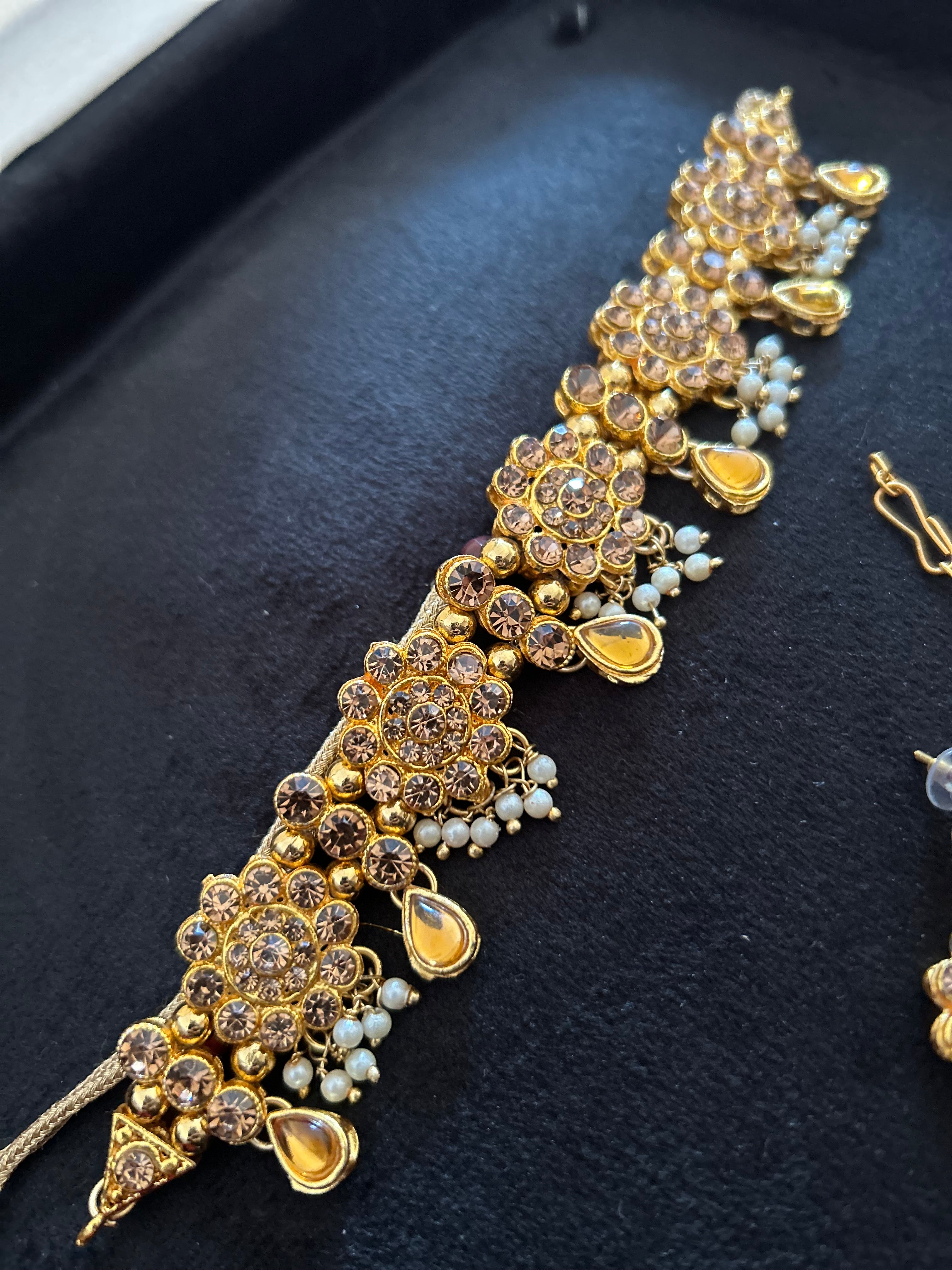 Beautiful Light Weight Gold and White Choker with Earrings and Tikka