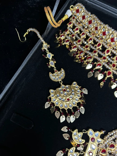 24 crt Gold Plated - Kundan Maroon & Gold Bridal Jewellery Set