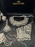 Back & White Pearl necklace set, with heavily beaded jhumkies & tikka - Jewelsbyrani