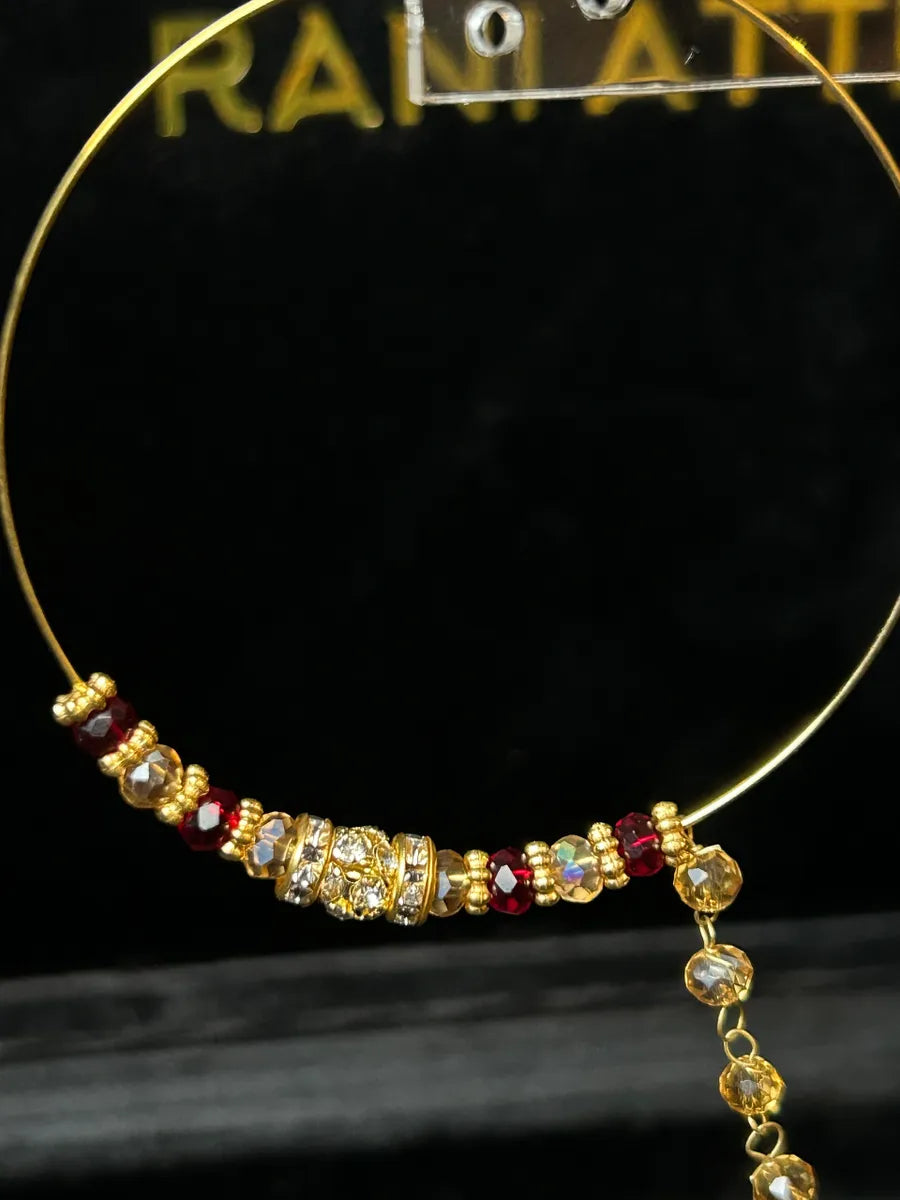 Bridal Gold & Maroon Beaded Bridal Nose Hoop/ Naath/ Nathli with Beaded Chain - Jewelsbyrani