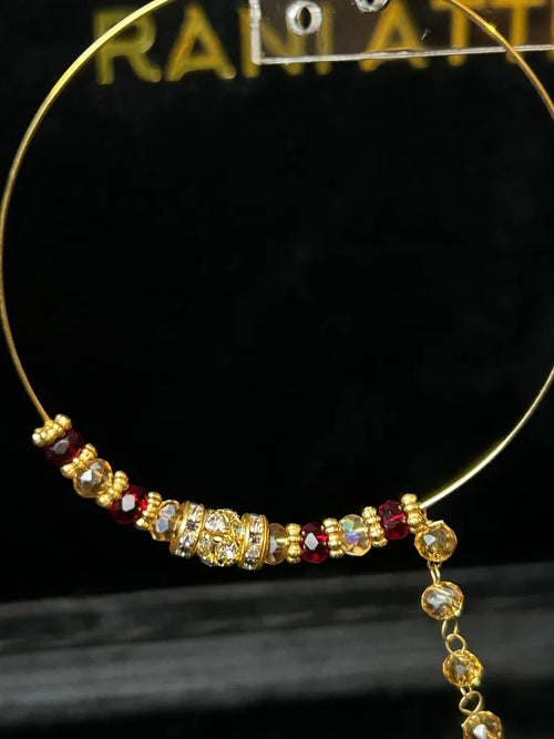 Bridal Gold & Maroon Beaded Bridal Nose Hoop/ Naath/ Nathli with Beaded Chain - Jewelsbyrani