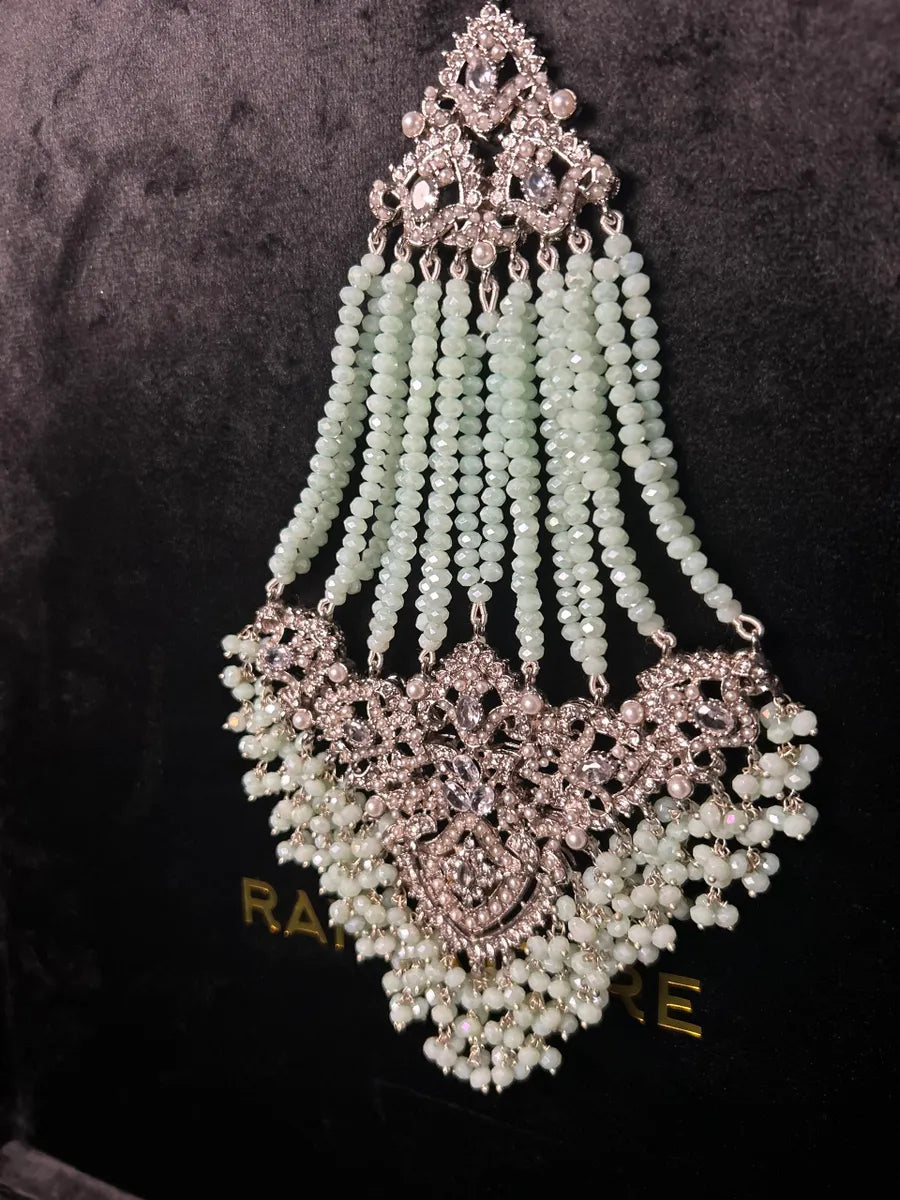 Icy Sage Green heavily beaded Jhumar.