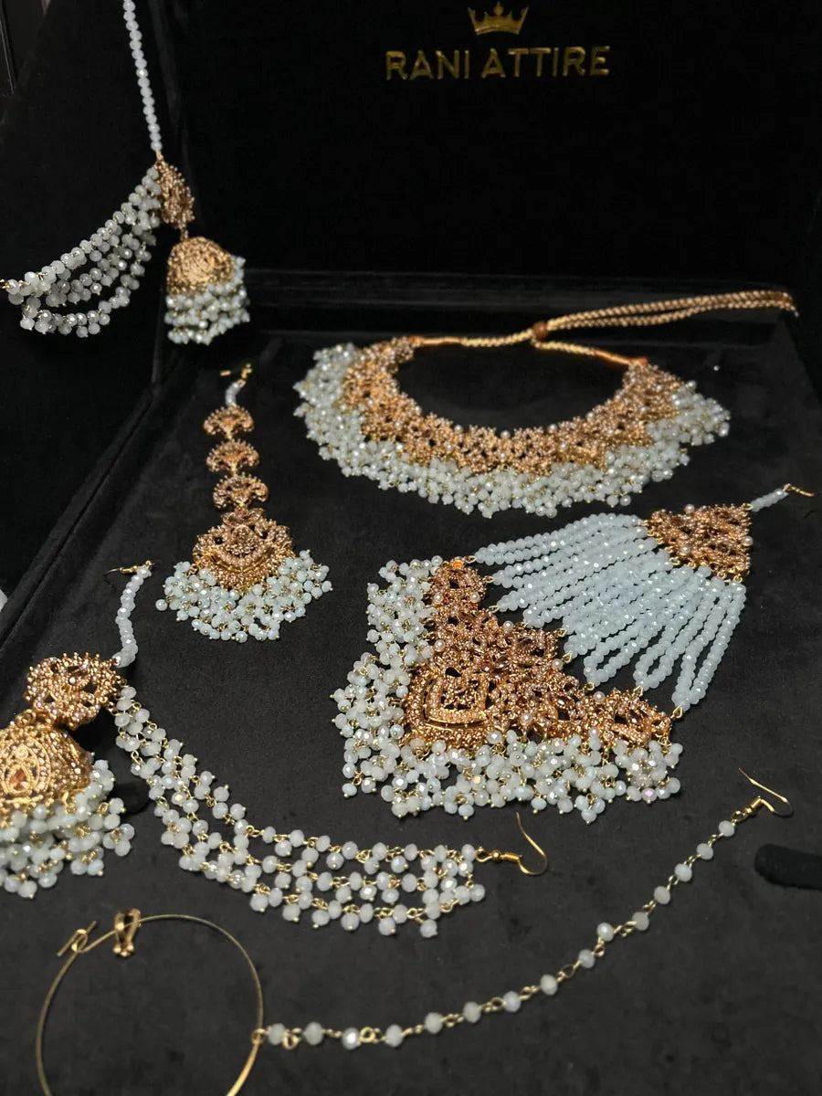 Icy Blue & Gold Bridal Set - Jewelsbyrani