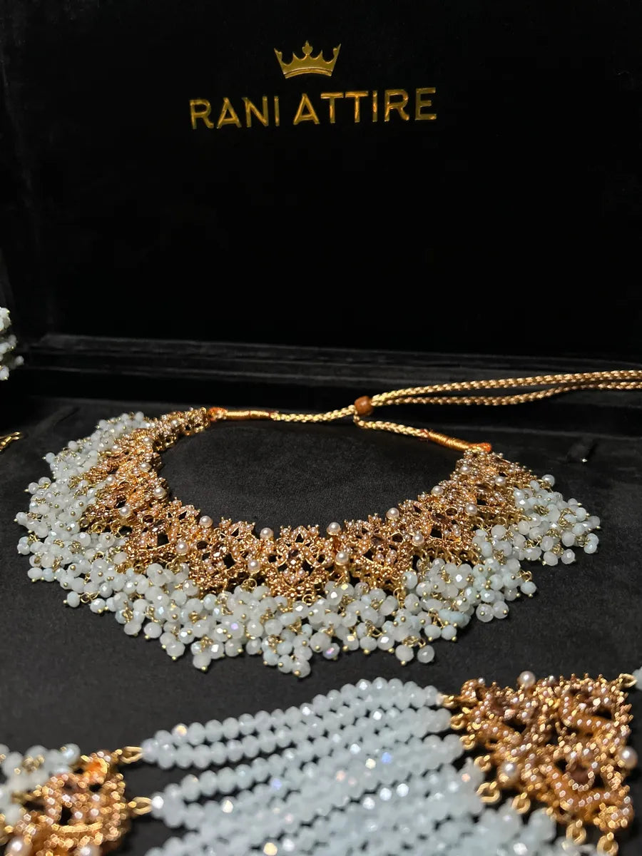 Icy Blue & Gold Bridal Set - Jewelsbyrani