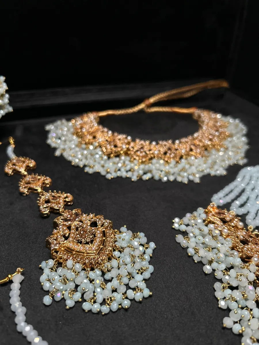 Icy Blue & Gold Bridal Set - Jewelsbyrani