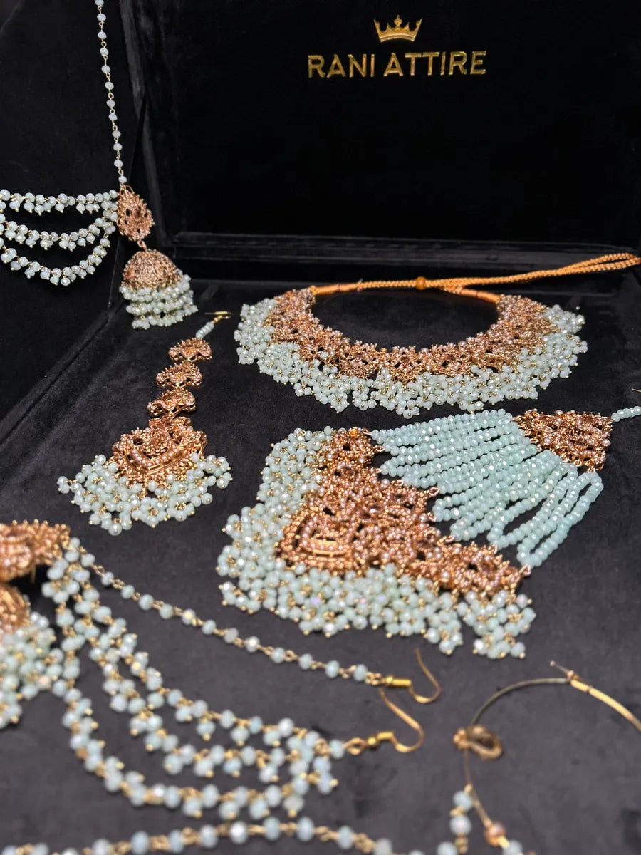 Icy Sage Green & Gold Bridal Set - Jewelsbyrani