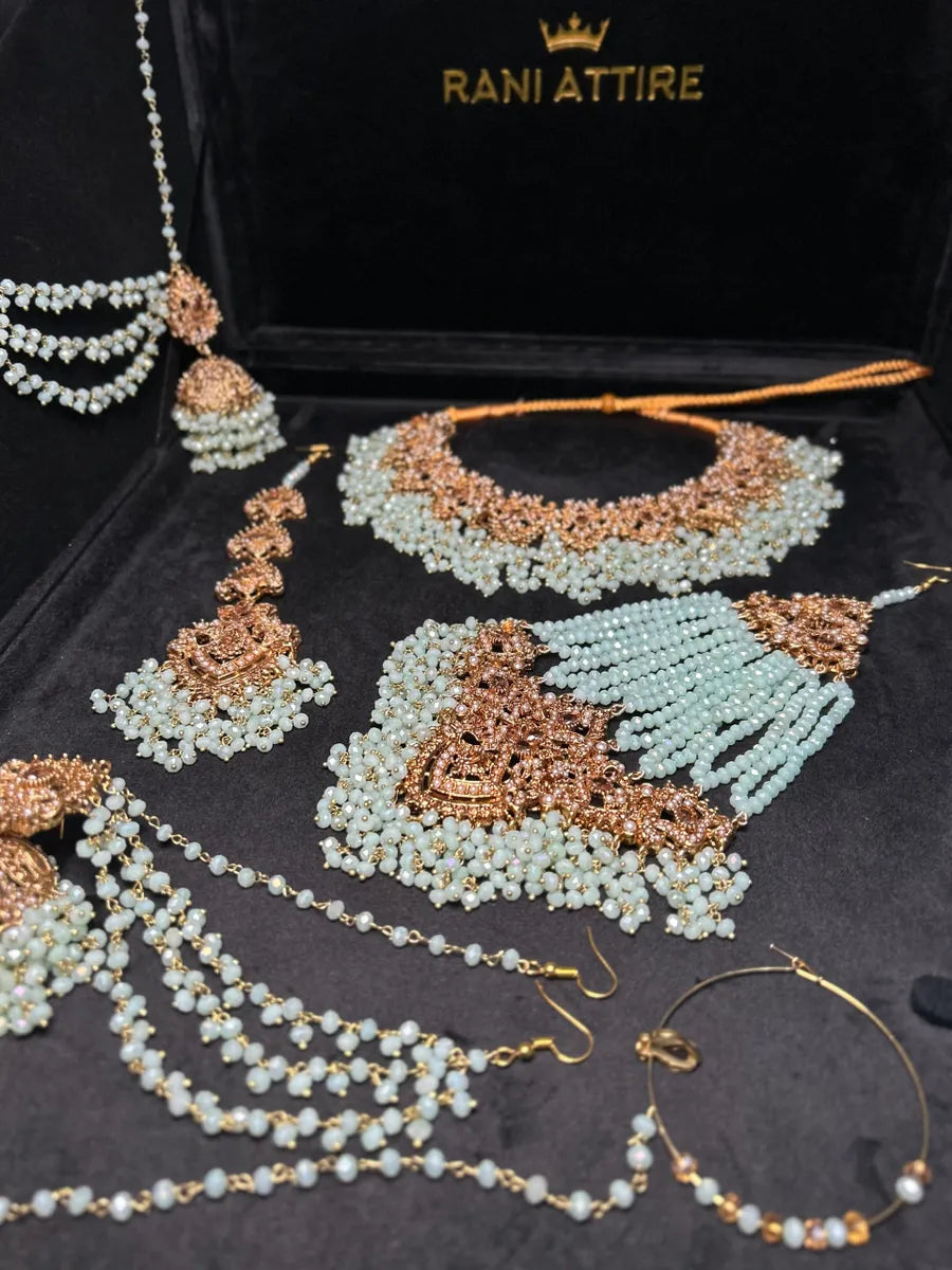 Icy Sage Green & Gold Bridal Set - Jewelsbyrani