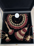 Elegant Maroon and Gold Full Pakistani Bridal Jewellery Set/ Style 30 - Jewelsbyrani