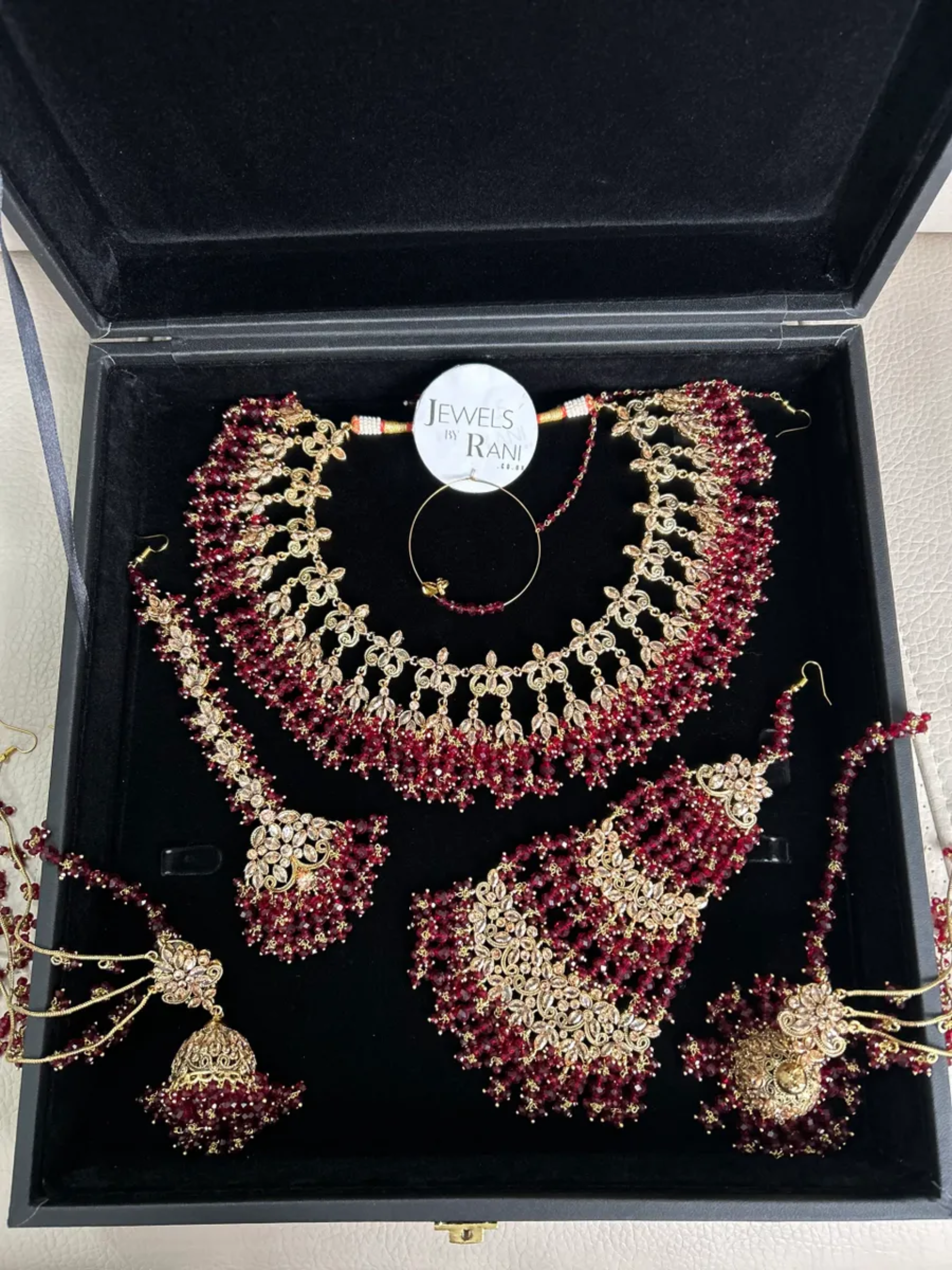 Elegant Maroon and Gold Full Pakistani Bridal Jewellery Set/ Style 30 - Jewelsbyrani