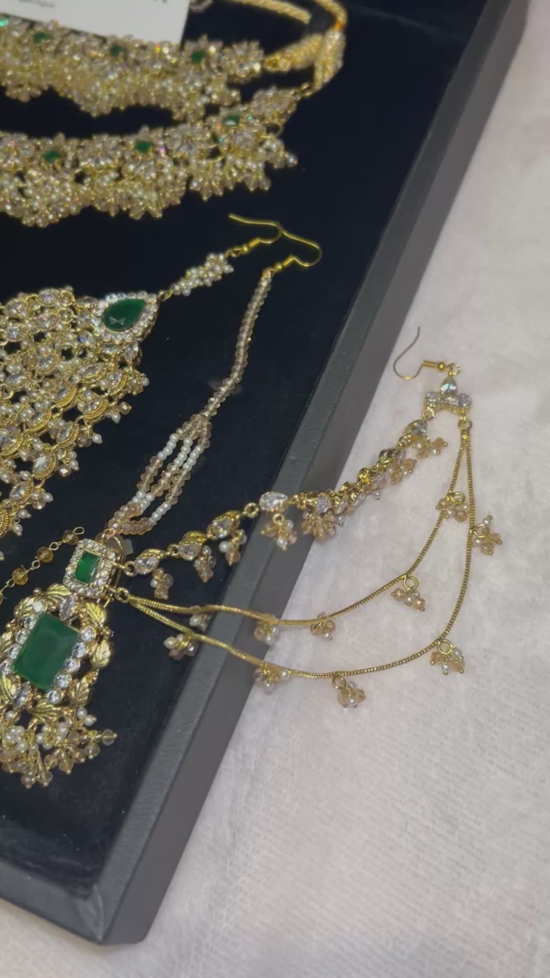 Beautiful Gold,White and Green 22crt Gold Plated Bridal Jewellery Set | Perfect for any occasion -Style 42186