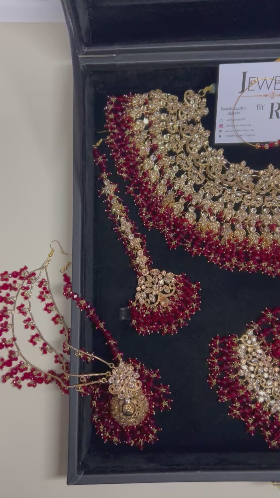 Stunning, Pakistani Trending Deep Red Full Bridal Jewellery Set/ Style 87 Large Necklace