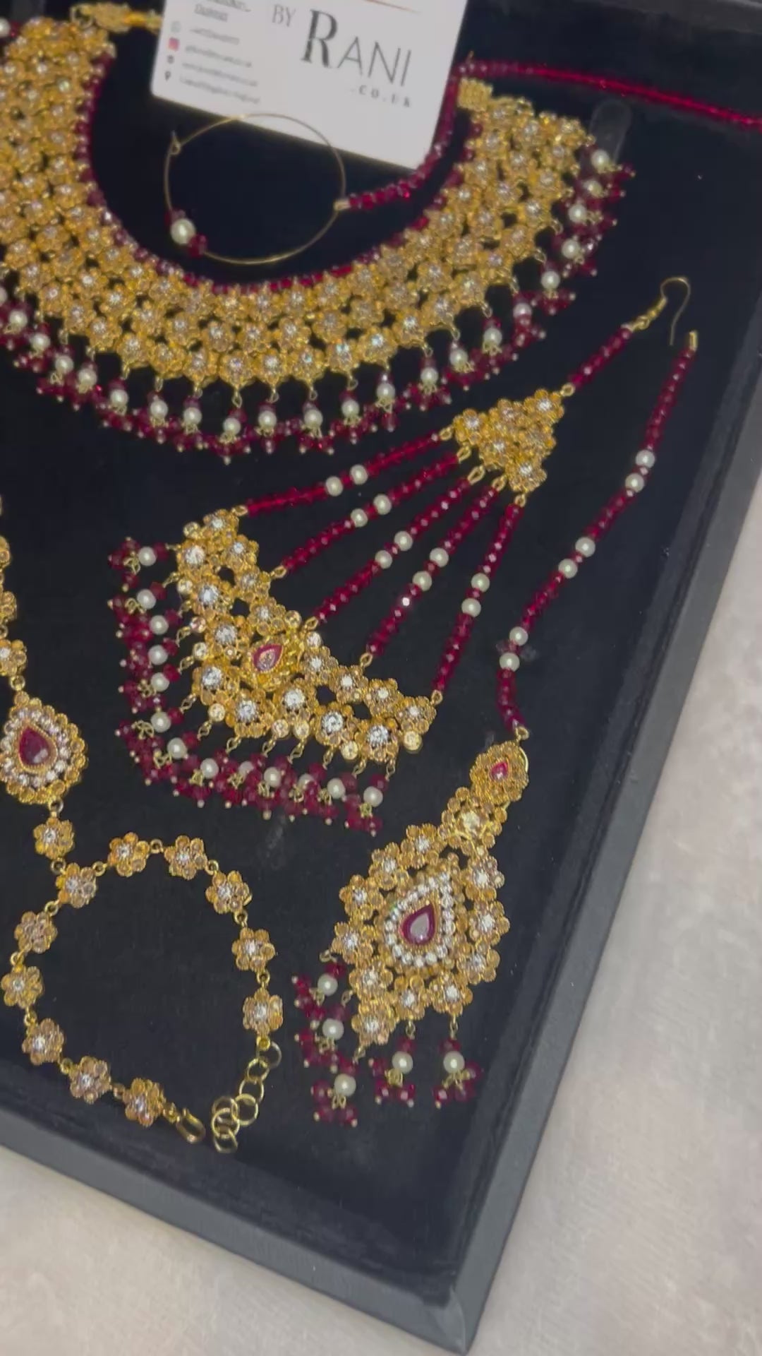 Beautiful Maroon & White Pakistani Necklace Set Full Bridal Jewellery Set | Including 2 Hand Pieces | Style 7279