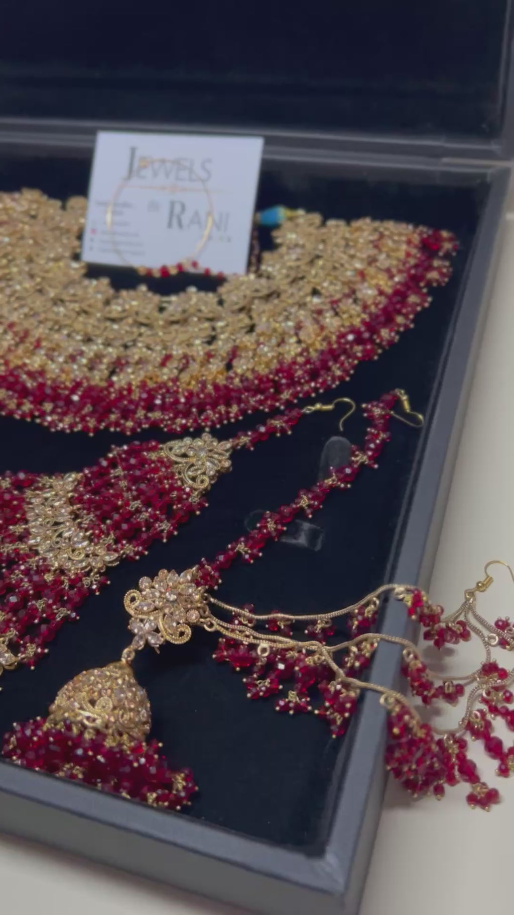 Stunning, Pakistani Trending Deep Red Full Bridal Jewellery Set/ Style 87 Large Necklace
