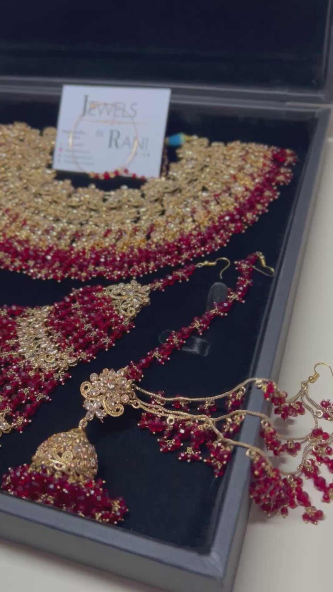 Stunning, Pakistani Trending Deep Red Full Bridal Jewellery Set/ Style 87 Large Necklace
