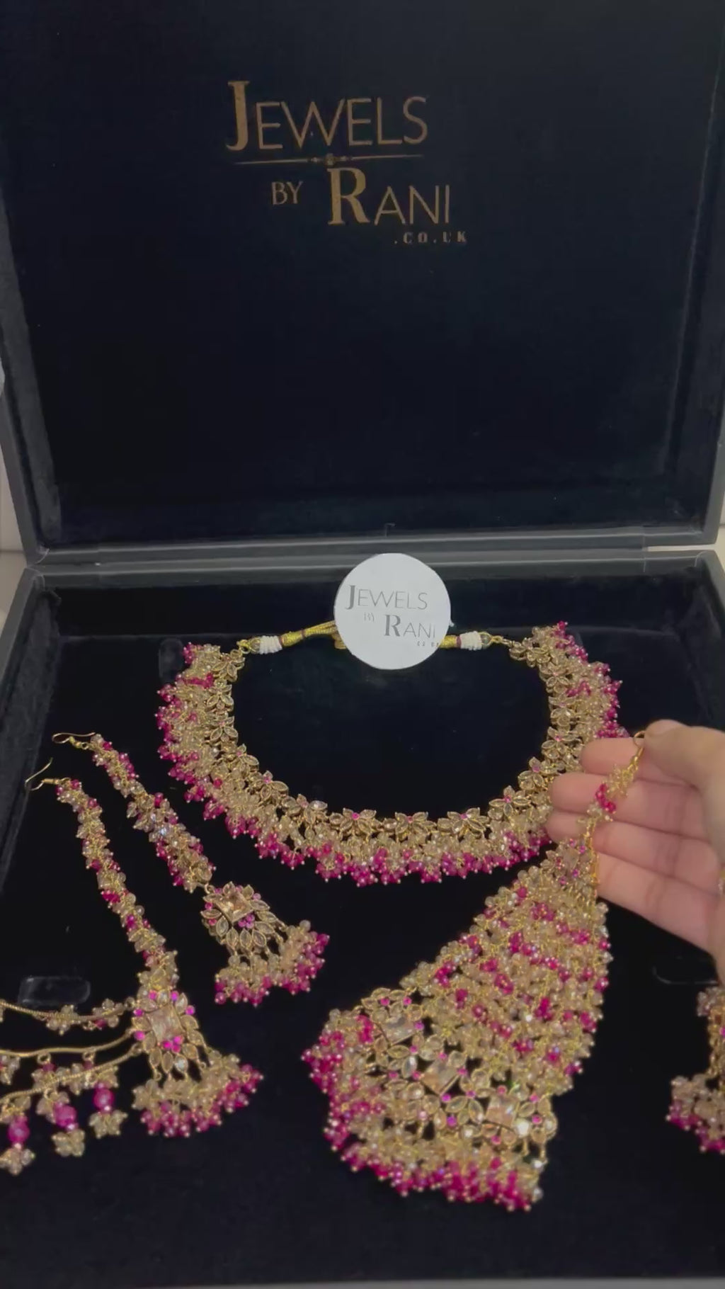 Beautiful Hot Pink and Gold Bridal Jewellery Set 22crt Gold Plated